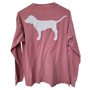 PINK Victoria's Secret Long Sleeve Cotton Shirt Dusty Pink Rose Vintage Dog Sz.M